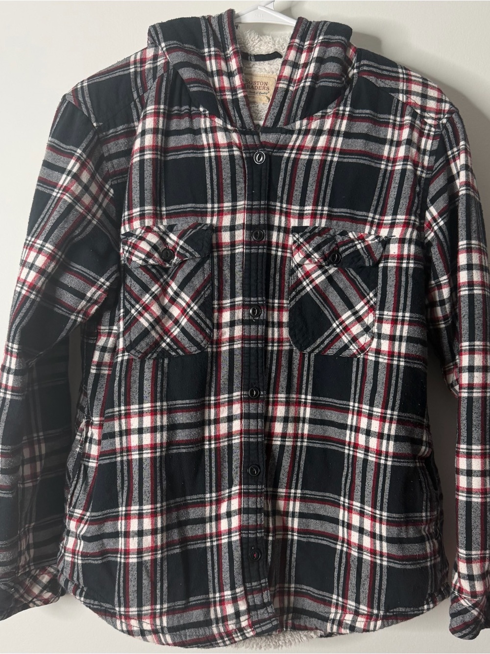Boston Traders Black, White & Red Plaid Sherpa-Lined Utility Jacket